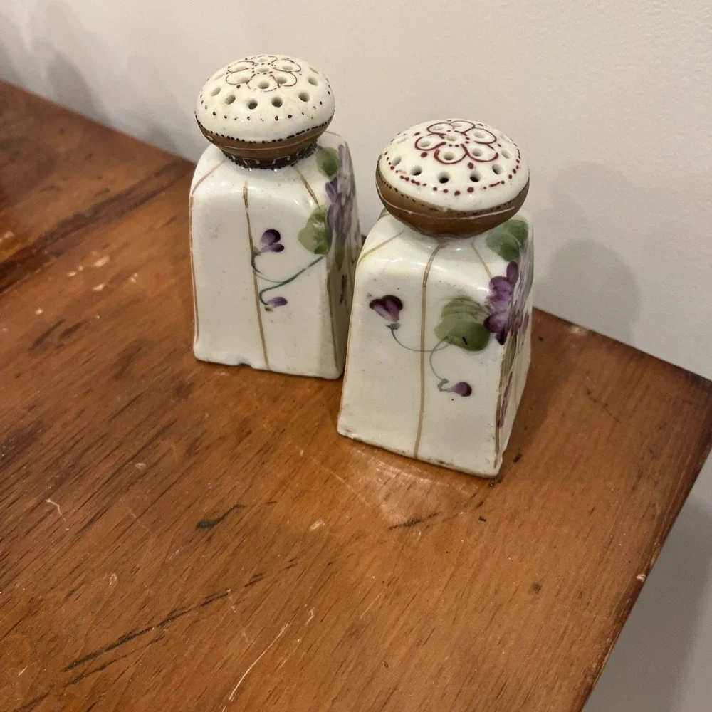 Vintage Hand Painted Nippon Salt and Pepper Shakers Floral Violet Pattern